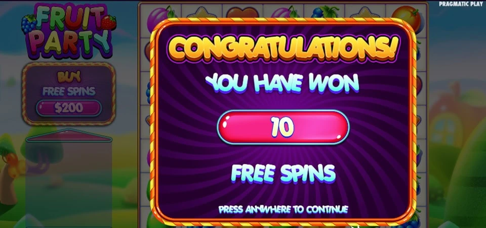 Fruit Party welcome bonuses and free spins